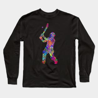 Cricket player watercolor art Long Sleeve T-Shirt